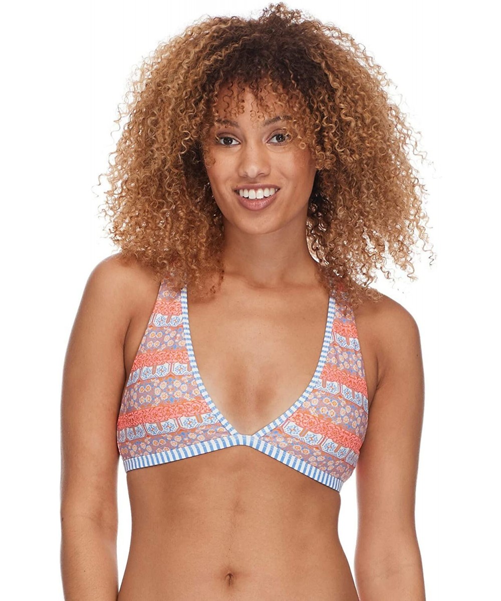 Women's Rooney Fixed Triangle Bikini Top with Keyhole Back - Legzira Blue Print - CS18ICRQCMX $45.30-Tops