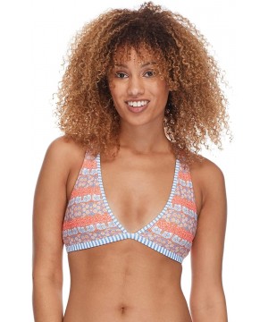 Women's Rooney Fixed Triangle Bikini Top with Keyhole Back - Legzira Blue Print - CS18ICRQCMX $45.30-Tops