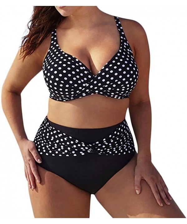 Womens Plus Size Vintage Underwire High Waisted Swimsuit Two-Piece Bathing Suits Polka Dot Bikini - Black - CO18CRR5G6W $14.8...