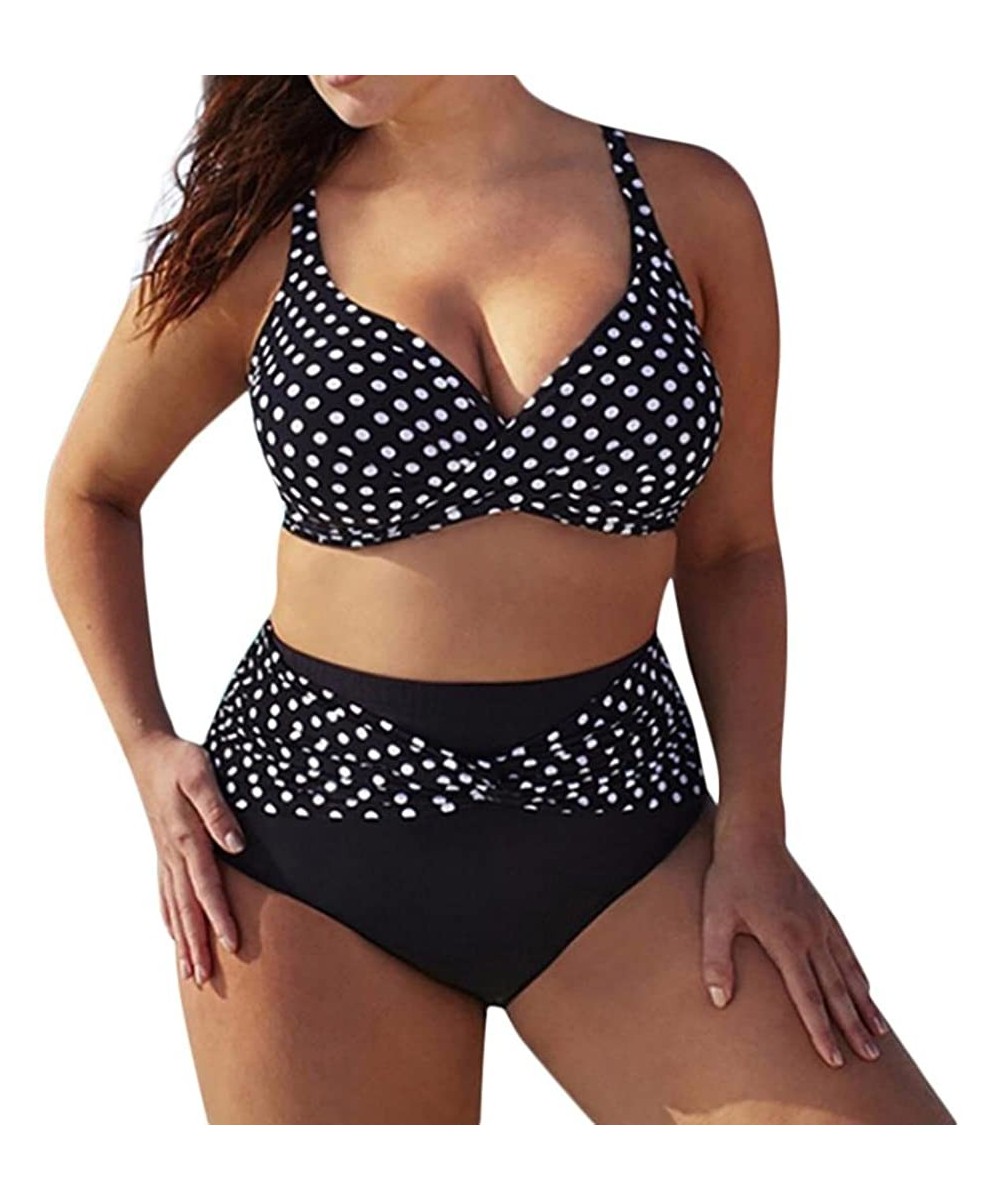 Womens Plus Size Vintage Underwire High Waisted Swimsuit Two-Piece Bathing Suits Polka Dot Bikini - Black - CO18CRR5G6W $14.8...