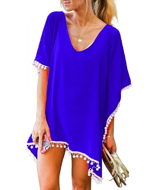 Women Chiffon Tassel Swimsuit Bikini Stylish Swimwear Beach Cover up - Royal Blue - CN18D6URLID $13.41-Cover-Ups