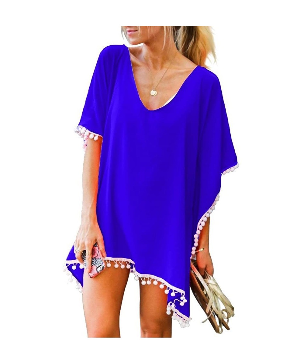 Women Chiffon Tassel Swimsuit Bikini Stylish Swimwear Beach Cover up - Royal Blue - CN18D6URLID $13.41-Cover-Ups