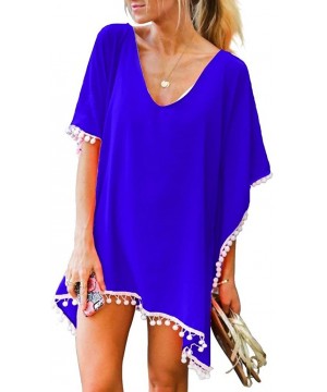 Women Chiffon Tassel Swimsuit Bikini Stylish Swimwear Beach Cover up - Royal Blue - CN18D6URLID $13.41-Cover-Ups