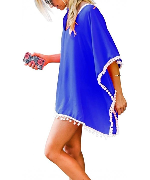 Women Chiffon Tassel Swimsuit Bikini Stylish Swimwear Beach Cover up - Royal Blue - CN18D6URLID $13.41-Cover-Ups