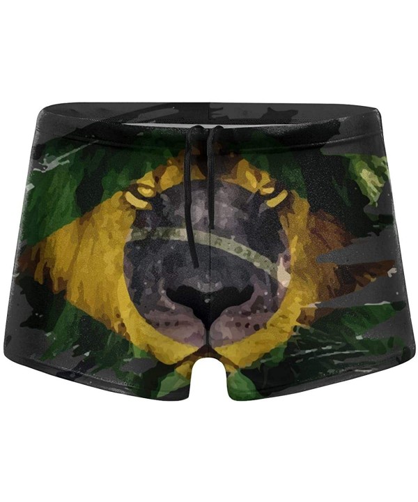 Men Swimming Shorts-Jamaican Flag Lion King Square Leg Boxer Swimsuit Swim Bikini Briefs Underpants - Brazil Flag African Lio...