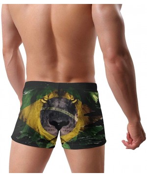 Men Swimming Shorts-Jamaican Flag Lion King Square Leg Boxer Swimsuit Swim Bikini Briefs Underpants - Brazil Flag African Lio...