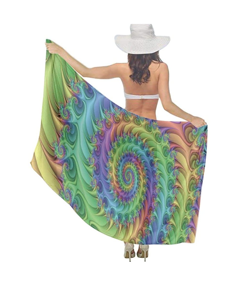 Women Fahion Swimsuit Bikini Cover Up Sarong- Party Wedding Shawl Wrap - Trippy Tie Dye - CL19C4OO7SD $24.99-Cover-Ups