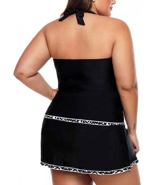 Womens Plus Size Swimsuit Halter Tankini Top and Skort Bottom Set Bathing Suits - Black&white - CE18SN45K9N $27.96-Tankinis