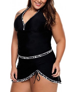 Womens Plus Size Swimsuit Halter Tankini Top and Skort Bottom Set Bathing Suits - Black&white - CE18SN45K9N $27.96-Tankinis