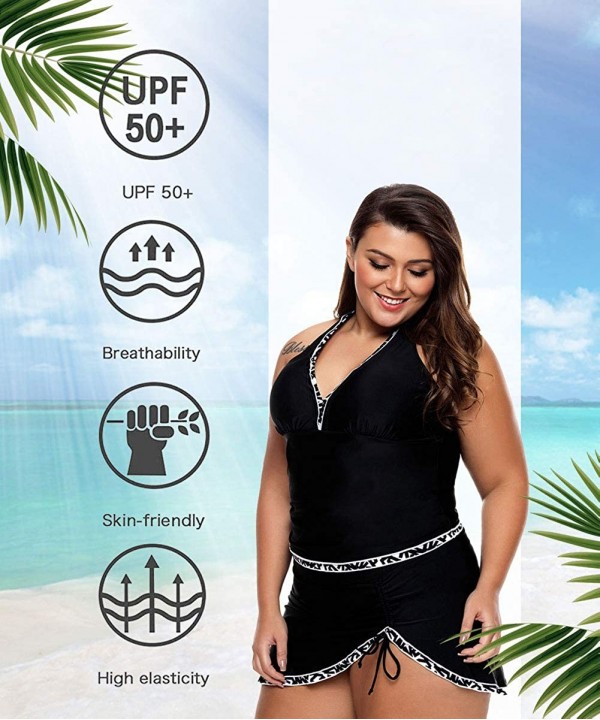 Womens Plus Size Swimsuit Halter Tankini Top and Skort Bottom Set Bathing Suits - Black&white - CE18SN45K9N $27.96-Tankinis