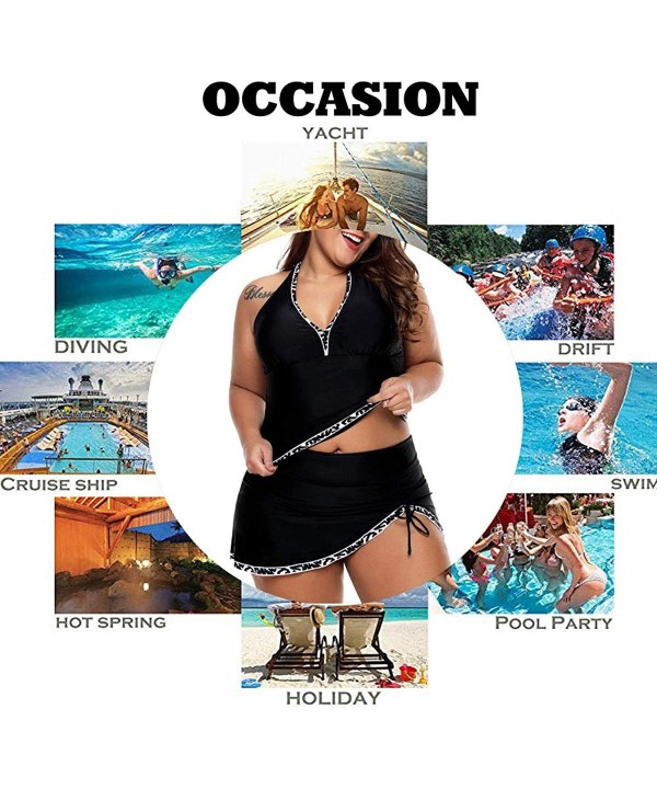 Womens Plus Size Swimsuit Halter Tankini Top and Skort Bottom Set Bathing Suits - Black&white - CE18SN45K9N $27.96-Tankinis