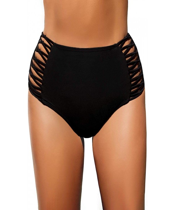 Women High Waisted Bikini Bottoms Ruched Swim Brief Short Tankinis - Black-lace Up - C8193G7RQDR $15.10-Bottoms