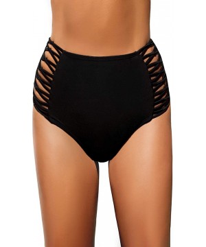 Women High Waisted Bikini Bottoms Ruched Swim Brief Short Tankinis - Black-lace Up - C8193G7RQDR $15.10-Bottoms