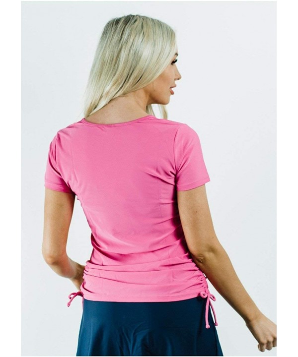 Women's Modest Rash Guard Short Sleeve Swim Shirt (XS-4X) UPF 50+ - Pink - CJ199Y40S07 $38.41-Rash Guards