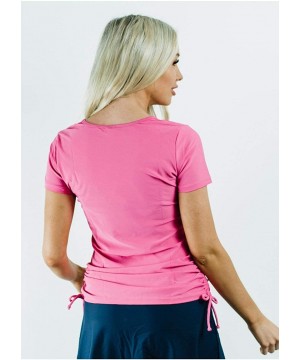 Women's Modest Rash Guard Short Sleeve Swim Shirt (XS-4X) UPF 50+ - Pink - CJ199Y40S07 $38.41-Rash Guards