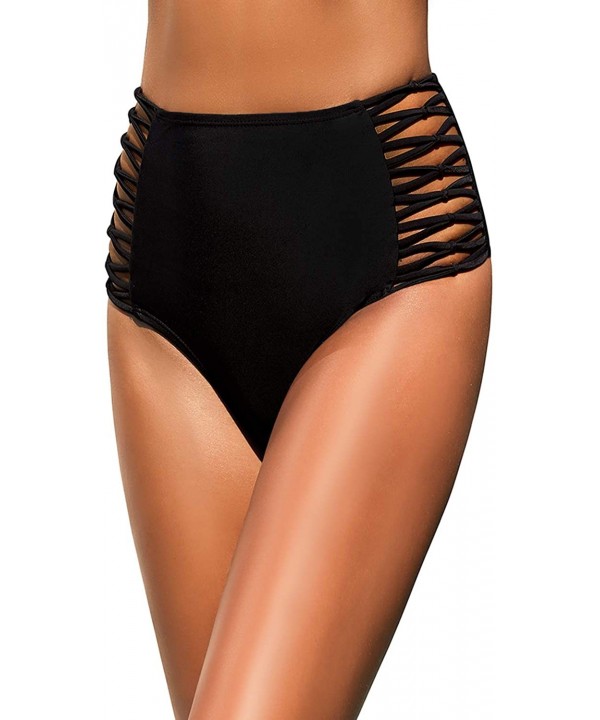 Women High Waisted Bikini Bottoms Ruched Swim Brief Short Tankinis - Black-lace Up - C8193G7RQDR $15.10-Bottoms