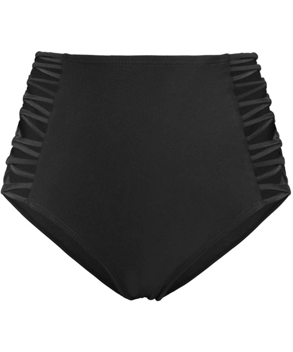 Women High Waisted Bikini Bottoms Ruched Swim Brief Short Tankinis - Black-lace Up - C8193G7RQDR $15.10-Bottoms