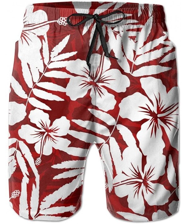 Men's Hawaii Hawaiian Red and White Tropical Beach Shorts Board Shorts Breathable Swim Trunks Quick Dry - C018GE4S62Q $24.73-...