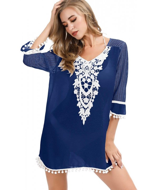 Women's Crochet Chiffon Tassel Cover Up Summer Beach Bathing Swimsuit Beach Dress - 02-royal Blue - CK18RKXKGLM $9.60-Cover-Ups