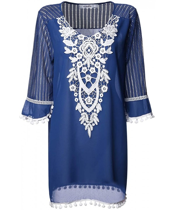 Women's Crochet Chiffon Tassel Cover Up Summer Beach Bathing Swimsuit Beach Dress - 02-royal Blue - CK18RKXKGLM $9.60-Cover-Ups