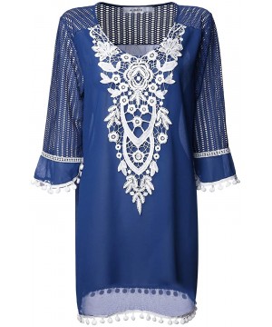 Women's Crochet Chiffon Tassel Cover Up Summer Beach Bathing Swimsuit Beach Dress - 02-royal Blue - CK18RKXKGLM $9.60-Cover-Ups