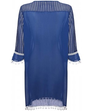 Women's Crochet Chiffon Tassel Cover Up Summer Beach Bathing Swimsuit Beach Dress - 02-royal Blue - CK18RKXKGLM $9.60-Cover-Ups