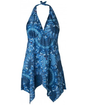 Women Two Piece Swimsuit- Tankini Sets Bikini Swimwear with Boy Short Bathing Suits Top S-5XL Plus Size Beach Sets - D Blue -...