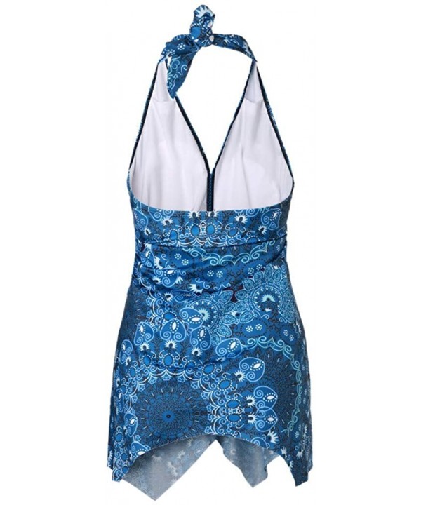 Women Two Piece Swimsuit- Tankini Sets Bikini Swimwear with Boy Short Bathing Suits Top S-5XL Plus Size Beach Sets - D Blue -...