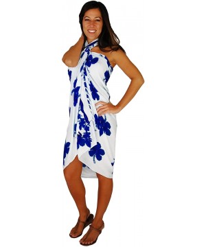 Womens Hibiscus Flower Swimsuit Sarong in Your Choice of Color - White/Blue - C4112BUYV09 $18.45-Cover-Ups