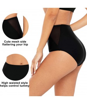 Women's Bikini Bottoms Ruched Swim Bottoms Full Coverage Swim Briefs - Mesh Trim/Black - CM18RMN3SD8 $15.22-Bottoms