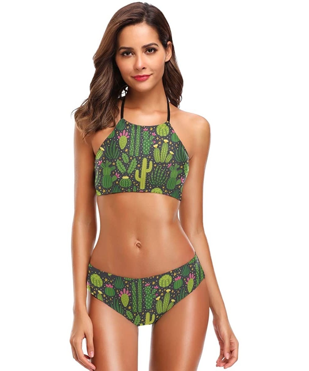 Skull and Flowers Seamless Background Womens Two Piece Halter Bikini Set High Neck Cross Back Swimsuit Bathing Suit - Hawaiia...