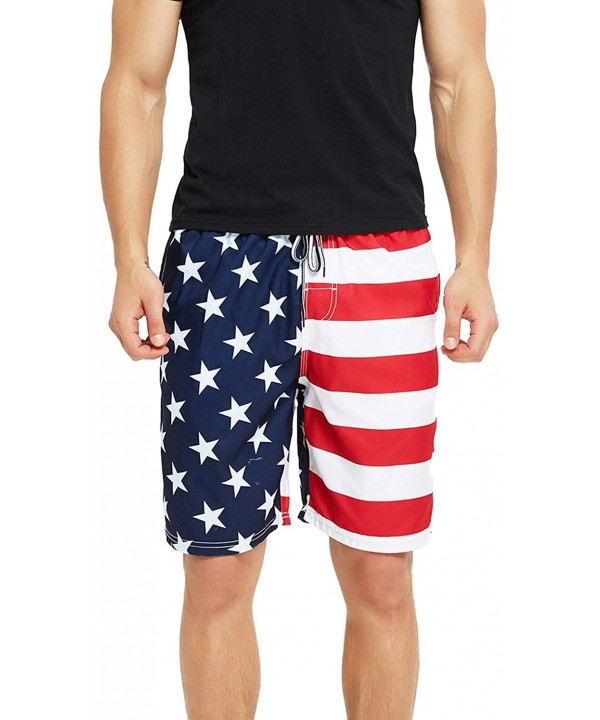 Mens Swim Trunks Quick Dry Board Shorts with Mesh Lining Swimwear Bathing Suits - Us Flag - CK199QUL3ZM $14.00-Board Shorts