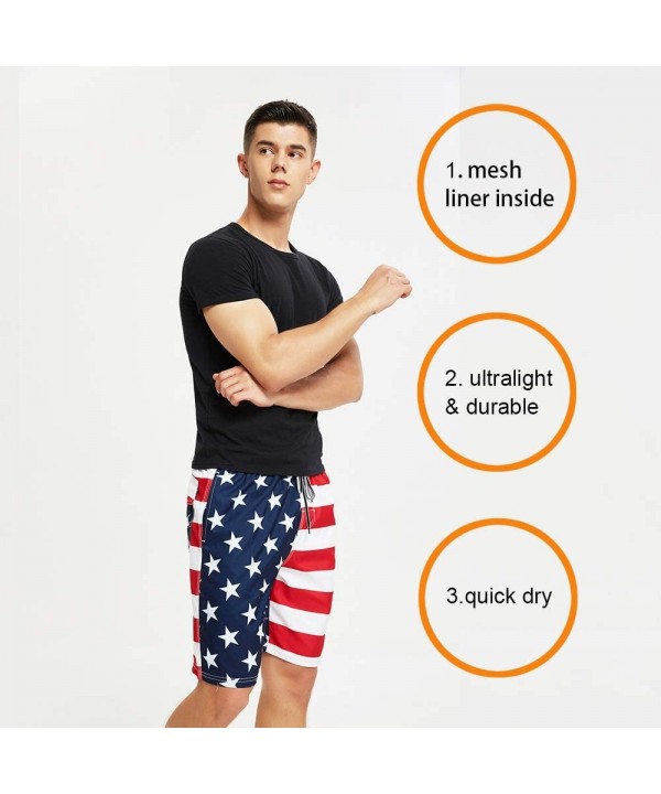 Mens Swim Trunks Quick Dry Board Shorts with Mesh Lining Swimwear Bathing Suits - Us Flag - CK199QUL3ZM $14.00-Board Shorts