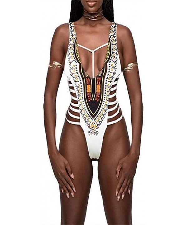 African one Piece Swimsuit high Cut Swimsuit Printed Bathing Suit Padded Bandage Beachwear - 0101white - C618RS4Q6K4 $19.36-O...