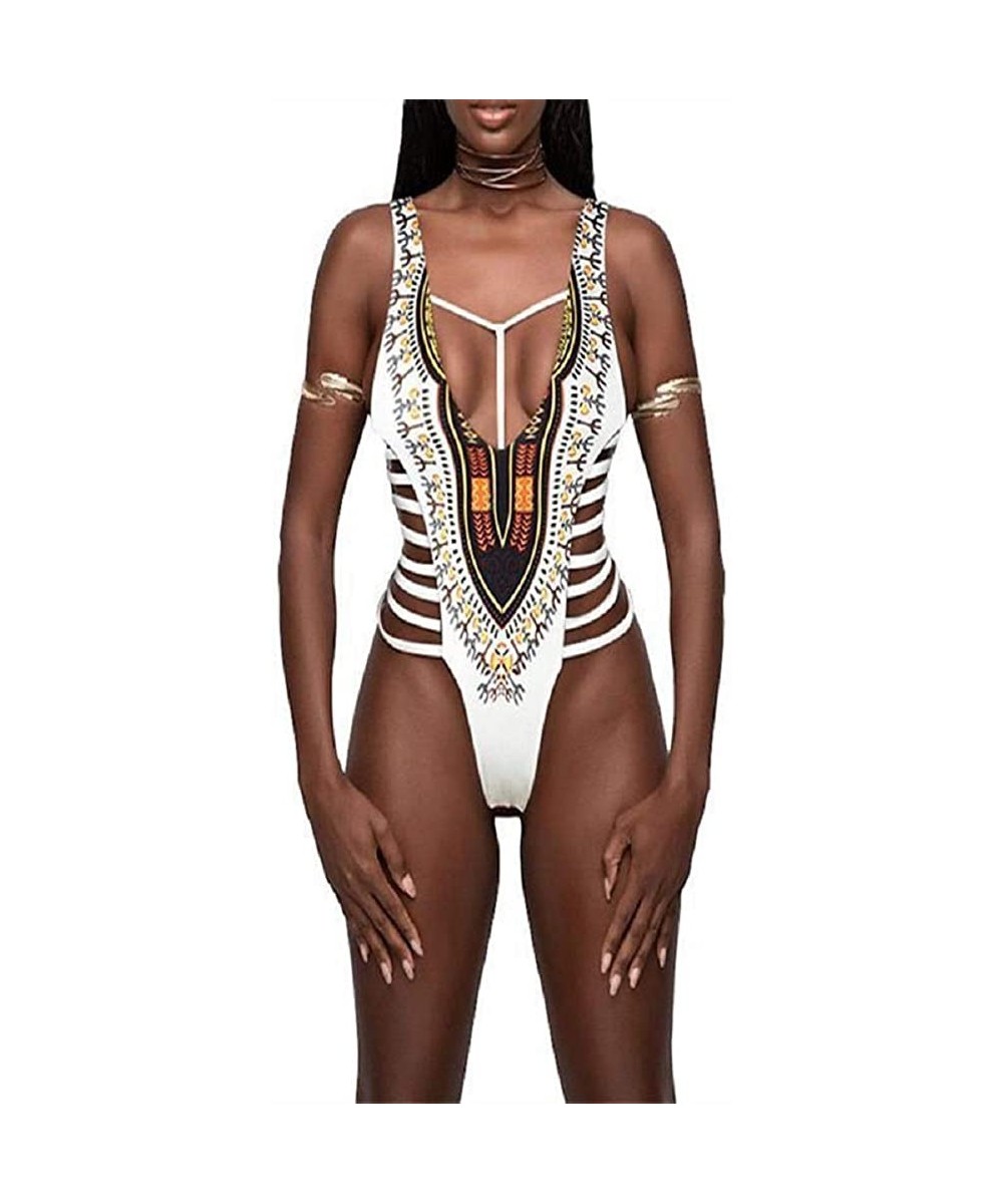 African one Piece Swimsuit high Cut Swimsuit Printed Bathing Suit Padded Bandage Beachwear - 0101white - C618RS4Q6K4 $19.36-O...