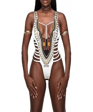 African one Piece Swimsuit high Cut Swimsuit Printed Bathing Suit Padded Bandage Beachwear - 0101white - C618RS4Q6K4 $19.36-O...