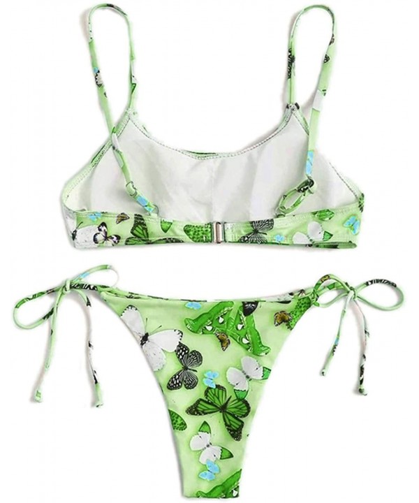 Womens Sexy Scoop Neck Two Piece Swimsuits-Butterfly Tie Side Bottom Thong Bikini Set Bathing Suit - Green - CM19D3G5D6I $18....