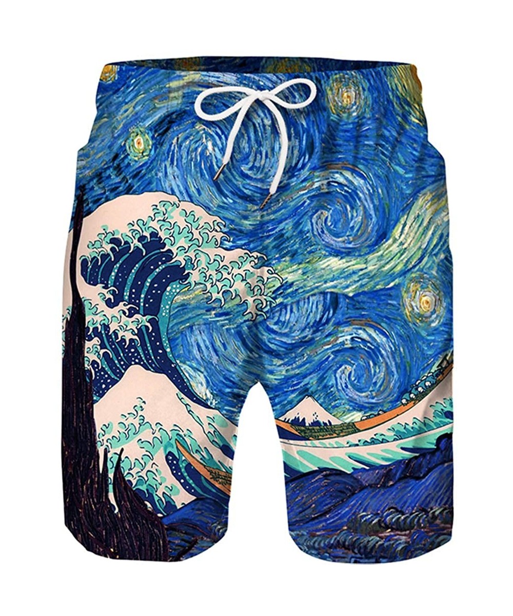 Men's Quick Dry Swim Trunks 3D Print Beach Board Shorts Bathing Suits with Mesh Lining - Galaxy Van Gogh - CI19E7OIQQ6 $12.85...