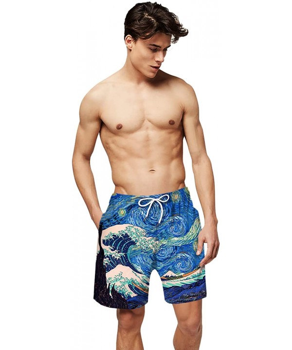 Men's Quick Dry Swim Trunks 3D Print Beach Board Shorts Bathing Suits with Mesh Lining - Galaxy Van Gogh - CI19E7OIQQ6 $12.85...