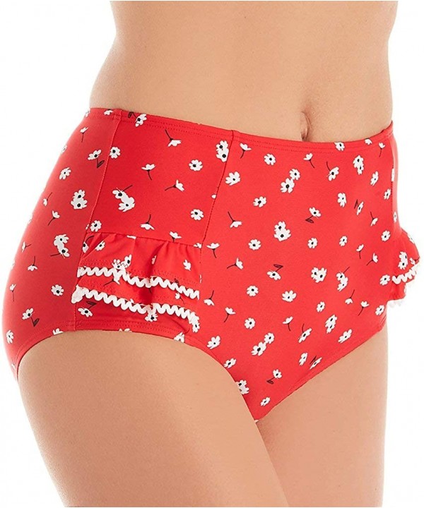 Sunset Beach Control High-Waist Bikini Bottom - Red / White - CP18AIGQDQK $33.61-Tankinis