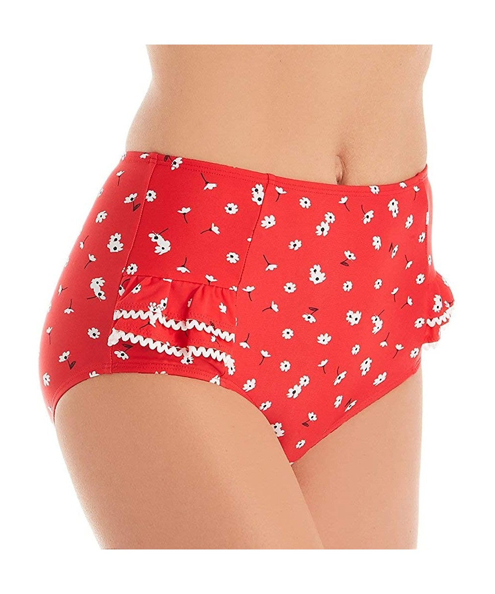 Sunset Beach Control High-Waist Bikini Bottom - Red / White - CP18AIGQDQK $33.61-Tankinis