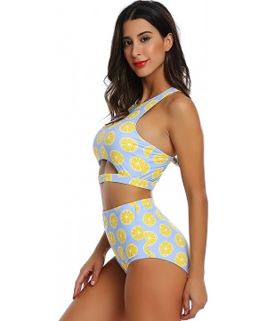 Women's Crop Top High Waisted Bikini Set Swimsuit Print Two Piece Bathing Suit - Lemon - CT18U7HKXYH $32.28-Sets