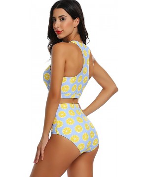 Women's Crop Top High Waisted Bikini Set Swimsuit Print Two Piece Bathing Suit - Lemon - CT18U7HKXYH $32.28-Sets