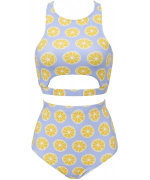 Women's Crop Top High Waisted Bikini Set Swimsuit Print Two Piece Bathing Suit - Lemon - CT18U7HKXYH $32.28-Sets