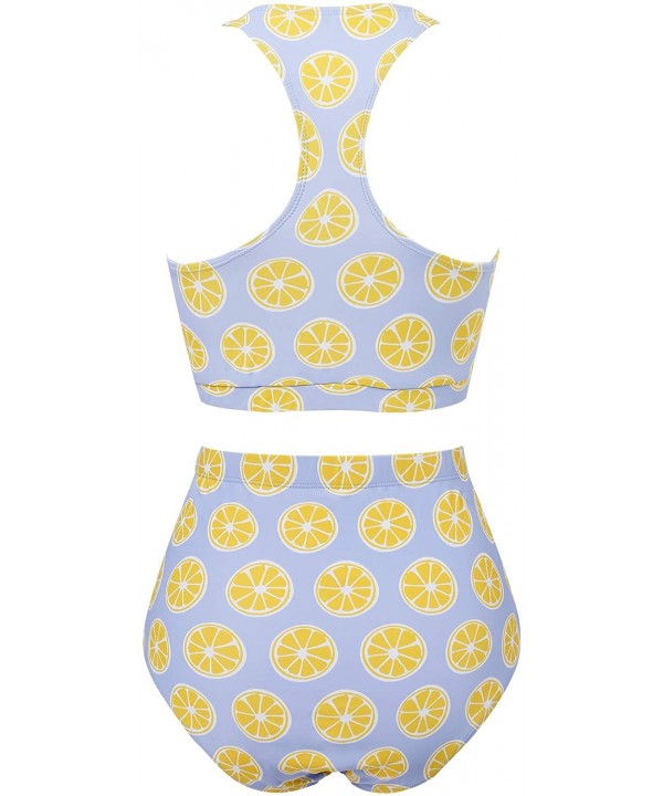 Women's Crop Top High Waisted Bikini Set Swimsuit Print Two Piece Bathing Suit - Lemon - CT18U7HKXYH $32.28-Sets