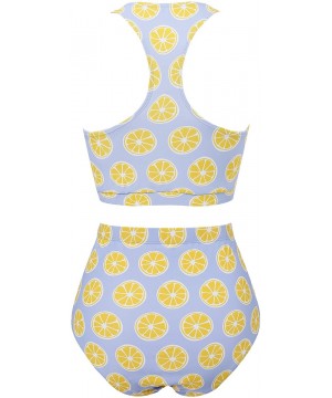 Women's Crop Top High Waisted Bikini Set Swimsuit Print Two Piece Bathing Suit - Lemon - CT18U7HKXYH $32.28-Sets