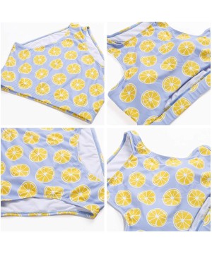 Women's Crop Top High Waisted Bikini Set Swimsuit Print Two Piece Bathing Suit - Lemon - CT18U7HKXYH $32.28-Sets