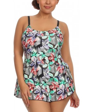 Women's One Piece Swimsuit Swimdress w/Brief Attached - Regular & Plus Size - Hawaiian - CQ12EBX0XBJ $20.36-One-Pieces