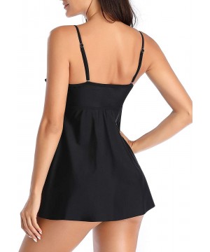 Women Halter Bandeau Tankini Swimsuit Two Piece Bathing Suit Flowy Swimwear - Black - CK18W0G8TQ7 $11.30-Tankinis