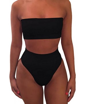 Women's Strapless Wrap Padded High Waisted Bikini Set Swimsuits - Black - CS18M0TTSEG $17.79-Sets